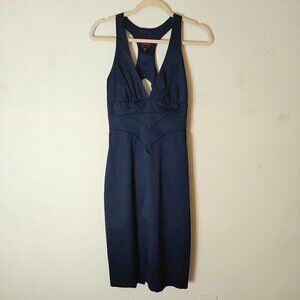 Bebe Pencil Dress Women's size S Midnight Blue Plunging Neckline - NEW